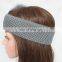 Women Lady Gray Color Knitted Hairband With A Fox Fur Ball