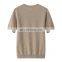 Women's 100% Cashmere Casual Short Sleeves Tops Knitted Round Neck T-shirt Autumn Pullovers with Crew Neck Solid Pattern