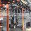 Overhead rail conveyor products cleaning machine