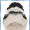 ladies cream plush stripe knit hat with ball top