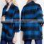 No Zipper Classic Women Winter Jacket 100% Polyetser Plaid Woven Flannel Boxy Jacket