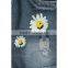 OEM service bulk wholesale sunflower print denim baby jeans with fray hem