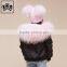 New Product Plain Winter Baby Striped Skullies Beanies Kintted With Two Colorful Pom Poms Beanie Hat Children Kids
