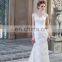 Elegant Appliqued Cap Sleeve See Through Back Beaded Sash Sheath Tulle Wedding Dress 2017