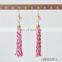 Pink and white long tassel daggle earring pearl gold pendant charm earrings