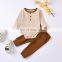 Baby suit autumn baby long sleeve solid color pit stripe Romper pants two piece bag fart creeper