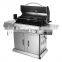 Household Commercial Outdoor Family Day Use 6 Burner+1 Side Burner Gas Grill with Cabinets Wheels Stainless Steel Gas BBQ Grill