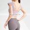 Wholesale Custom Logo Front Cross Ruffle Sleeve Yoga Tee Ladies Gym Sports Wear Yoga Crop Top Women High Quality Yoga T-Shirt