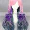 cheap beauty long 70cm colorful pink purple Gary wave cosplay Lolita women party wig