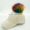 Fashion New 100% colorful raccoon fur pompoms snapback hats PU leather sport baseball caps