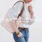 pretty star print canvas tote bag leather handle