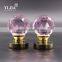 zinc base depression pink wooden door handle shining glass knobs