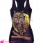 Black summer printing mechanical owl on the moon background tank tops for women