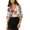 Floral Printed ladies V Neck High Low Hem Blouse chiffon blouse top