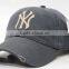 Custom embroidery NY baseball hat washed cotton 6 panel baseball cap distressed hat