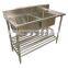 Australia Catering Kitchen Sink with Work Table, Commerical Stainless Steel Kitchen 2 Two Compartment Sink with Drainer
