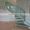 custom double stringer laminated glass treads curved staircase in white stringer and glass railing