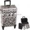 Zebra Pattern Professional Aluminum Rolling Cosmetic Case Makeup 4-Wheel Trolley