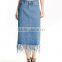 Summer simple design high waisted street style blue washed denim skirt for girls