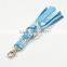 Handmade Metallic Blue Leather Tassel Keychain Keyring Charm for Women Handbag Wallet Accessories