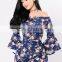 Short Boho Floral Jumpsuit Off the Shoulder Bell Sleeves Floral Print Womens Rompers Jumpsuits Sexy