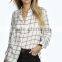 black white plaid shirt women cool blouse long sleeve shirt for woman