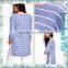 2016 Latest Custom Designer Blue Stripe Long Open Hem Womens Three Quarters Sleeve Round Neck T Shirts