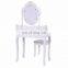 Bathroom 3 Drawers Round Mirror Vanity Wood Makeup Dressing Table Stool Set make up table