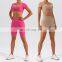 Fashion Fitness Gym Sports Casual Hot Shorts High Waist Biker Shorts Built In Bra Short Sleeve Crop Top Yoga Suit Set For Women