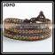 Hot Bohomian Style Fashion Jewelry 4mm Natural Malachite Beaded Bracelet Leather Mulitlayer Bracelets& Bangles
