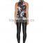 Lady's silk crep de chin digital print sleeveless fashion top with neck band