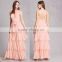wedding party Pink dressing gown 100% polyester Deep V Neck racerback Ruffle Tiered Gown bridemaid dresses
