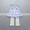 2017 latest design light blue color off shoulder girls top with embroidered collar