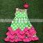 2016 new baby girls dress boutique dress green white polka dot dress ruffle dress with headband