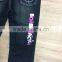 girls cute printed denim pant,denim pant decorated with fancy button and plaid #9R5833