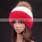 Manufactor wholesale thick mink fur weaven hat with large fox fur ball