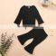 Baby Girl Clothing Sets Fall Winter Toddler Long Sleeve Tops+Flare Pants Girls Casual Ribbed Outfits 2pcs set Solid color