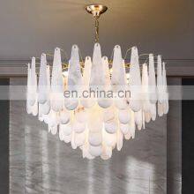 Restaurant Home Decor Alabaster Chandelier Luminaire Modern Luxury Brass Hanging Pendant Light thumbnail-5