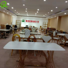 Simple Modern Golden Color Stand With Slate Top Dining Table Luxury Furniture For Hall And Living Room Decoration thumbnail-1