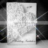 2015 New Style Heart Shaped Fancy Shiny Crystal Silver Glitter Wedding Invitation Cards