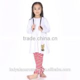 2015 baby girls solid white Elk applique top dress and red stripe ruffle pants set,christmas outfits for kids