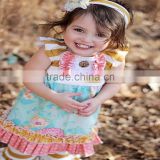 Stylish 2016 hot sale floral stripes ruffle pants baby girls cotton boutique outfit