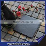 wholesale black slate stone coaster with chalk/hot sale slate stone coaster/black natural slate coasters with logo