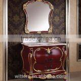 Floor Mount Antique Bathroom Vanity Units/Red Bronze Antique Bathroom Cabinet With Golden Carving Cabinet WTS318