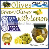 Green Olives with Lemon, High Quality 100% Tunisian Table Olives,Table Green Olives with Lemon 370 ml Glass Jar