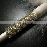 50CM WHITE RIDING CROP WITH CRYSTALS FOR KIDS BEAUTIFUL GOOSE FEATHER RIDING CROP WITH CRYSTALS FOR KIDS EQUESTIRAN RIDING CROP thumbnail-3