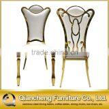 Classical White High Back Wedding Chair With Golden Stainless Steel thumbnail-1