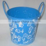 round zinc bucket plant pot with decoration