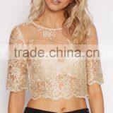 Fashion Women Clothes Mesh Lace Cropped Tops Summer Sexy Lady Tops thumbnail-5