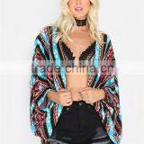 Custom Design Colorful Tribal Striped Dolman Kimono With Curved Hem Caplet Style Ladies Beachwear thumbnail-3